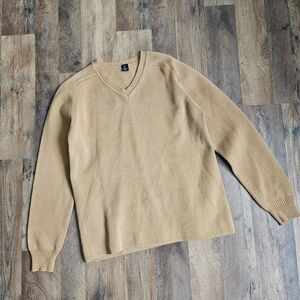 Vintage GAP Y2K 100% Cotton V-Neck Sweater Men's M Tan Minimalist